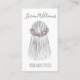 Boho Hair Stylist Flower Crown Bridal Hairstyle QR Business Card