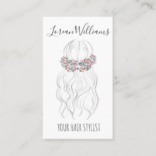 Boho Hair Wedding Hairdresser Floral Romantic QR Business Card