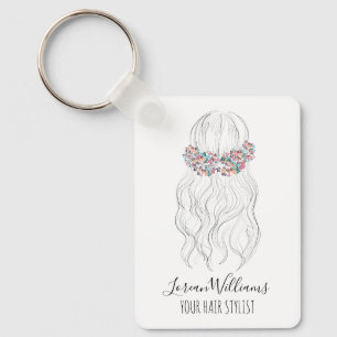 Boho Hair Wedding Hairdresser Floral Romantic QR Keychain