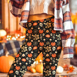 Boho Halloween Floral Skull Cottagecore Leggings<br><div class="desc">Embrace the spirit of Halloween with these boho floral leggings, blending spooky skulls and pumpkins with a whimsical cottagecore aesthetic. Perfect for those who love unique holiday fashion, these leggings offer a stylish mix of cozy and edgy. Ideal for casual gatherings, Halloween parties, or festive autumn outings, these leggings combine...</div>