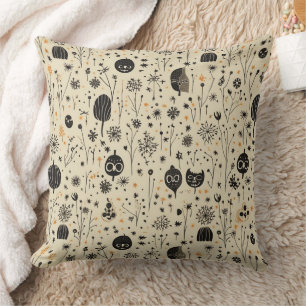 Boho Halloween Seamless Pattern Throw Pillow