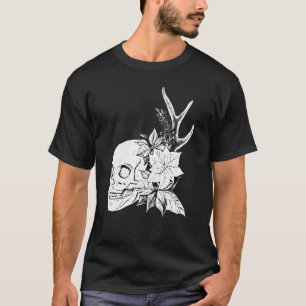 Boho Halloween Skull Flowers Occult Dark Art Goth  T-Shirt