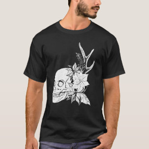Boho Halloween Skull Flowers Occult Dark Art Goth  T-Shirt