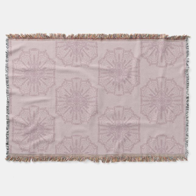 Boho Hand Drawn Mandala Blush Pink Pattern Throw Blanket (Front)
