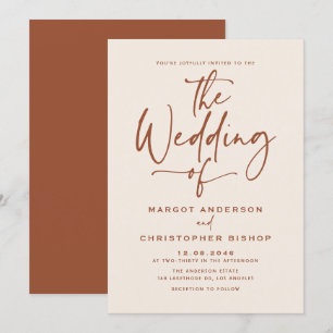 Boho Hand Lettered Calligraphy Terracotta Wedding Invitation