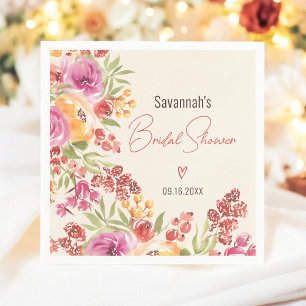 Boho Hand-Painted Watercolor Floral Bridal Shower Napkin