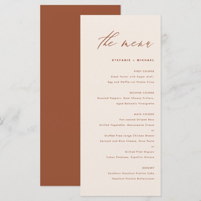 Boho Handwritten Calligraphy Terracotta Wedding Menu (Front/Back)