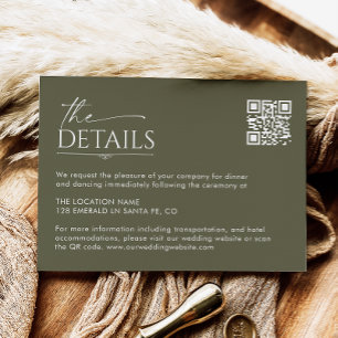 Boho Handwritten Script Wedding Details QR Code  Enclosure Card