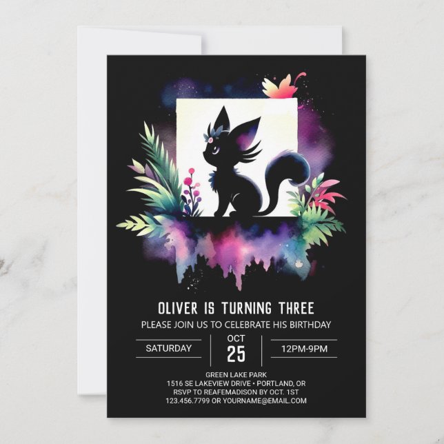 Boho Happy Cat Birthday Invitation (Front)