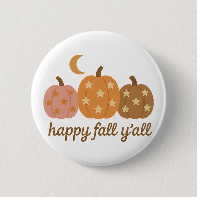 Boho Happy Fall Y'all Starry Pumpkins 2 Inch Round Button (Front)