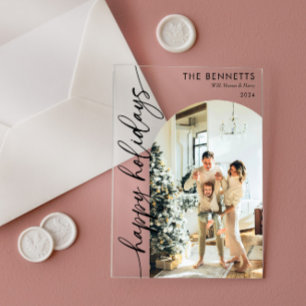 Boho Happy Holidays Arch Photo Christmas Card Acrylic Invitations