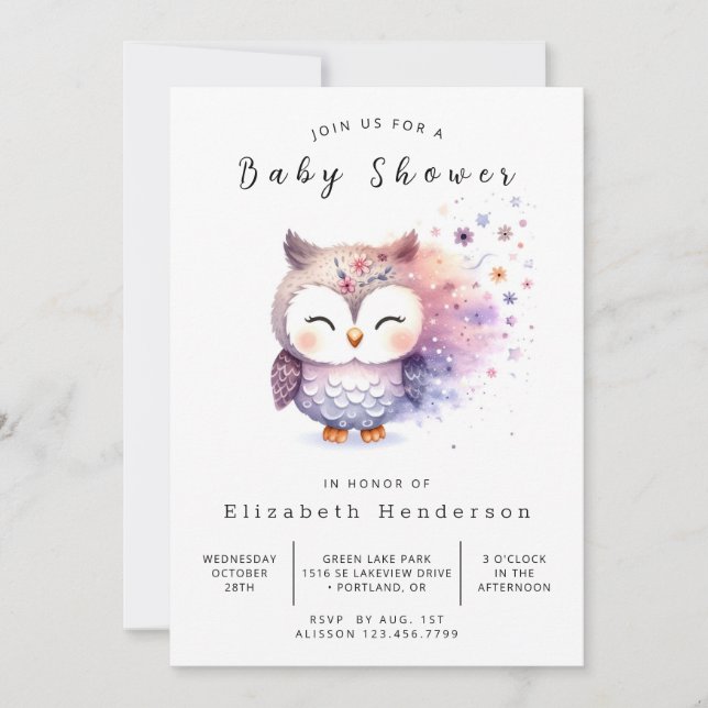 Boho Happy Owl Baby Shower Invitation (Front)