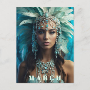 *~* Boho Headdress MARCH  AP53  AQUAMARINE Postcard
