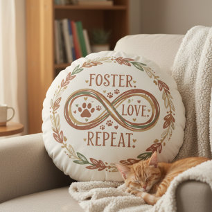 Boho Heartfelt Pet Rescue Foster Care Gift Round Pillow