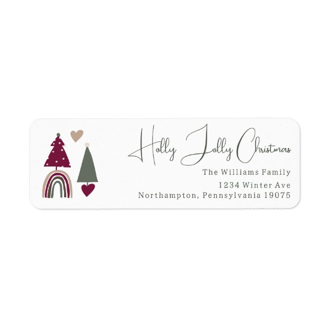 Boho Hearts Holly Jolly Christmas Return Address (Front)