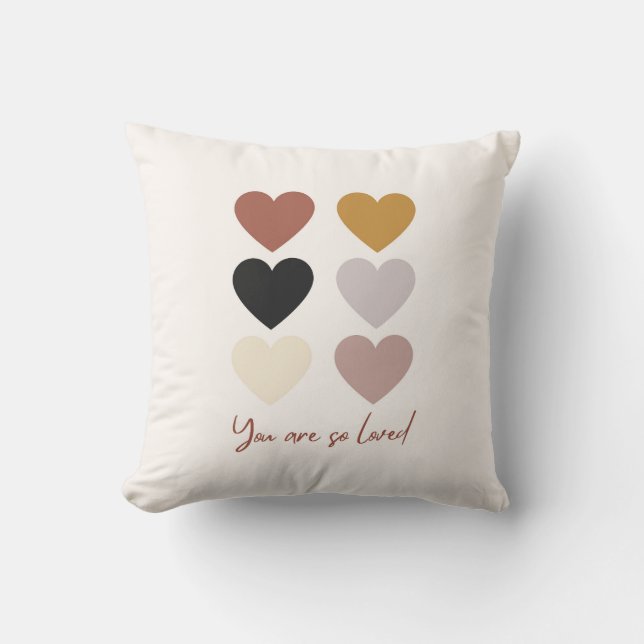 Boho Hearts Love Positive Quote You Are so Loved Throw Pillow (Front)
