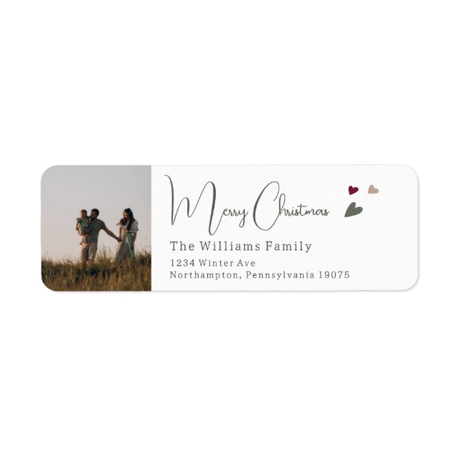 Boho Hearts Photo Merry Christmas Return Address (Front)
