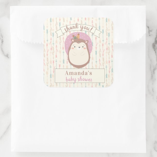 Boho Hedgehog Tribal Pastel Arrow Gender Neutral   Square Sticker (Bag)