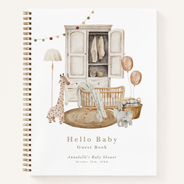 Boho Hello Baby Shower Nursery Wardrobe Guest Book (Front)