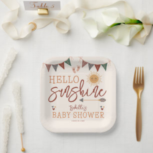 Boho Hello Sunshine Baby Shower Paper Plate