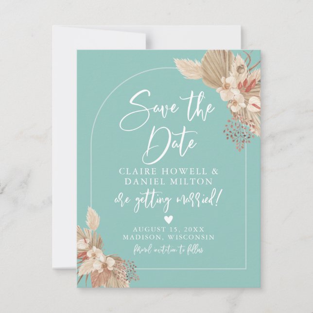 Boho Herbe de Pampas Sauge Menthe Save The Date (Devant)