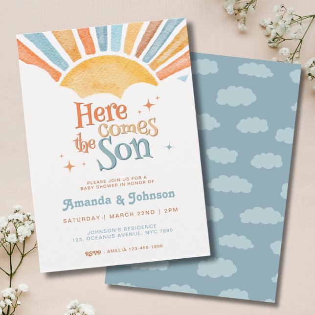 Boho Here Comes the Son Baby Shower Invitation (Creator Uploaded)