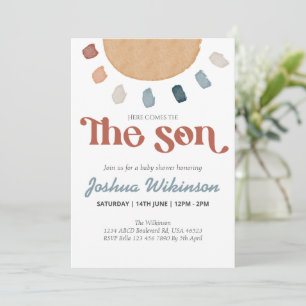 Boho here comes the Son baby shower invitation