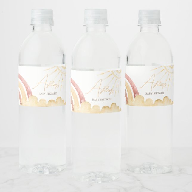 Boho Here Comes the Son Baby Shower Water Bottle Label (Bottles)