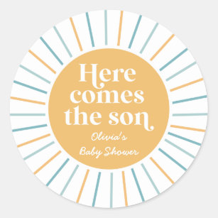 Boho Here Comes the Son sunshine baby shower Classic Round Sticker