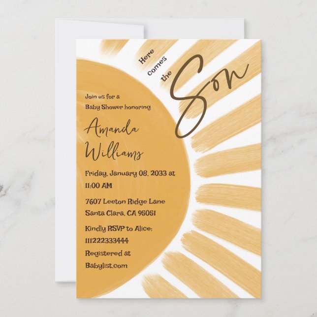 Boho Here Comes the Son Sunshine Baby Shower Invitation (Front)