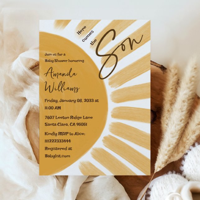 Boho Here Comes the Son Sunshine Baby Shower Invitation (Creator Uploaded)