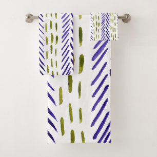 Boho herringbone pattern in purple and green bath towel set