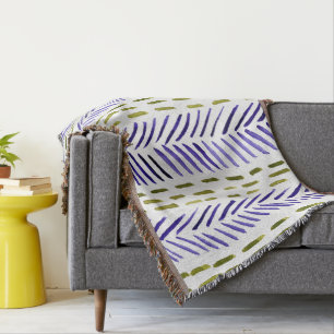 Boho herringbone pattern in purple and green throw blanket