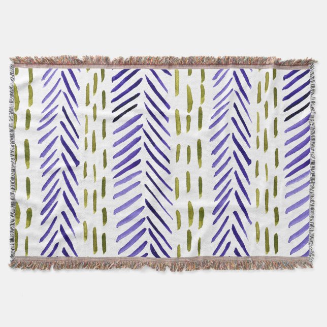 Boho herringbone pattern in purple and green throw blanket (Front)