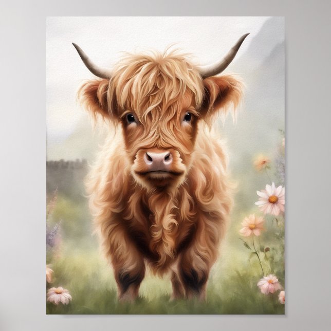 Boho highland cow art print, highland cow decor (Front)