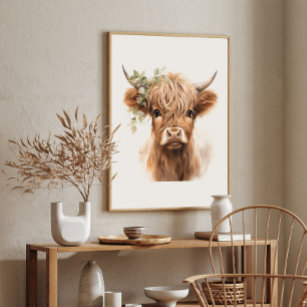 Boho Highland Cow Art Print Poster