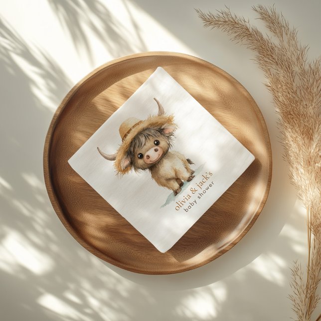 Boho Highland Cow Baby Shower Napkin (Creator Uploaded)