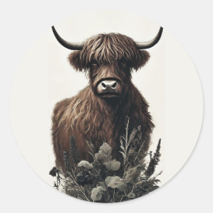 Boho Highland Cow Classic Round Sticker
