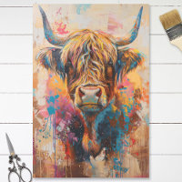 Boho Highland Cow Colourful Painting Decoupage
