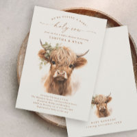 Boho Highland Cow Couples Baby Shower Invitations