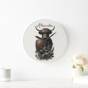 Boho Highland Cow Large Clock