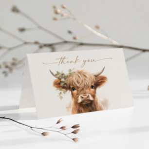 Boho Highland Cow Neutral Couples Baby Shower Thank You Card