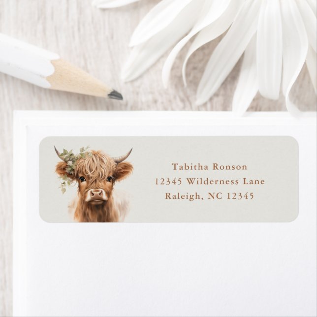 Boho Highland Cow Neutral Return Address (Insitu)