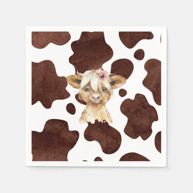 Boho Highland Cow Print Napkins (Front)
