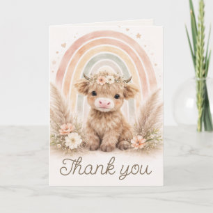 Boho Highland Cow Rainbow Baby Shower Blank Thank You Card