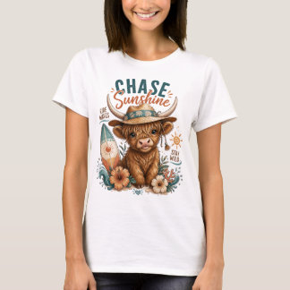 Boho Highland Cow Sunshine Summer Graphic T-Shirt