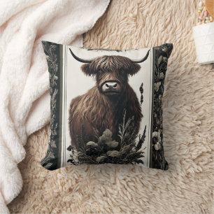Boho Highland Cow Throw Pillow
