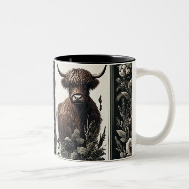 Boho Highland Cow Two-Tone Coffee Mug (Right)