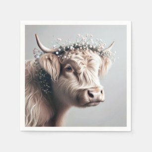 Boho Highland Cow With Baby's Breath Crown Napkin