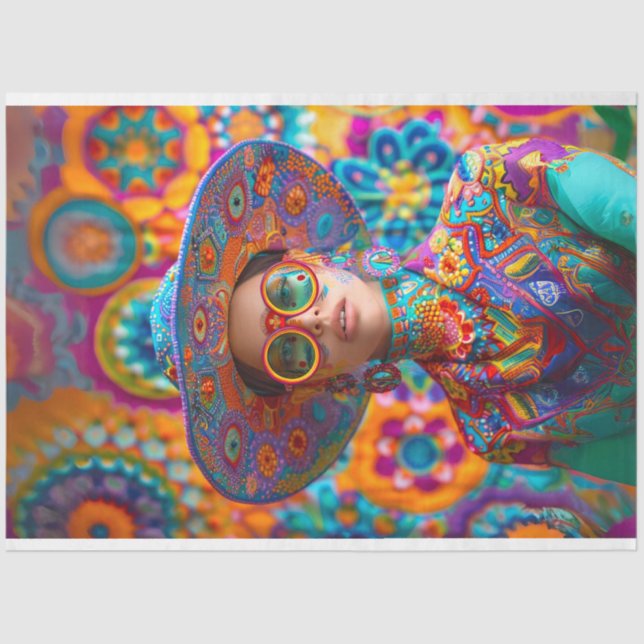 Boho Hippie Chic Large Hat Vibrant Colour Decoupag Tissue Paper (Front)